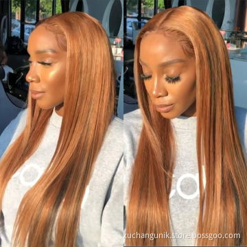 Highlight Wig Vendor Wholesale 1b Honey Blonde Ombre Hair Wig With Dark Roots Mink Peruvian Virgin Human Hair HD Lace Front Wig